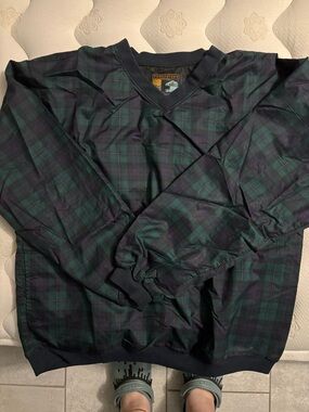 Forresters Brand Men's Green Plaid V-Neck xl Windbreaker Pullover